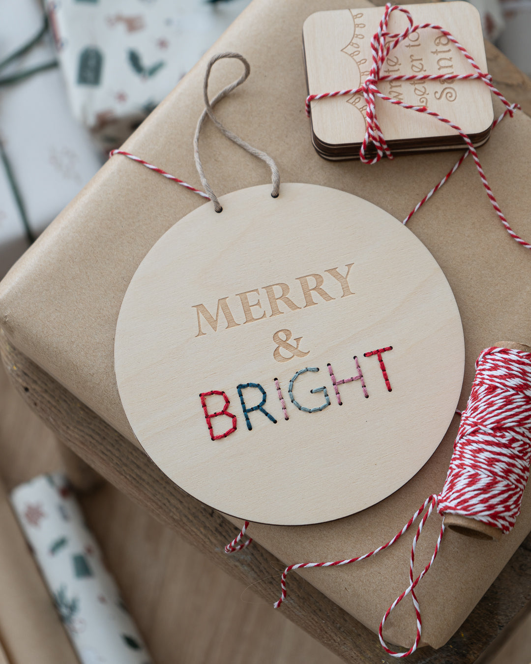 Wooden Merry & Bright Christmas Wall Hanging