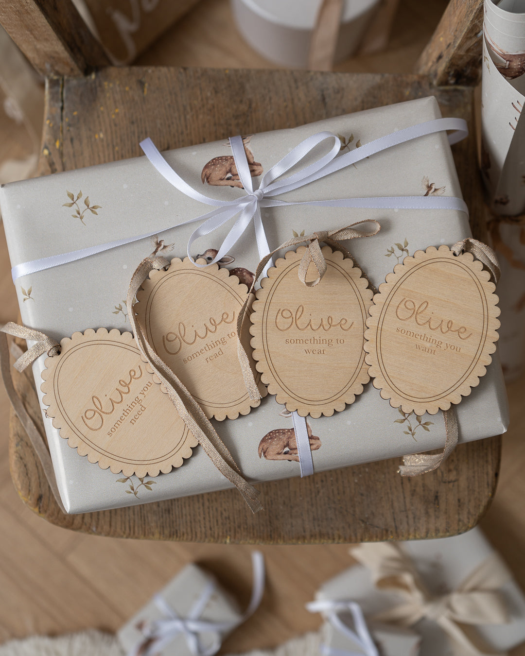 Personalised Want, Need, Wear, Read Gift Tag Set