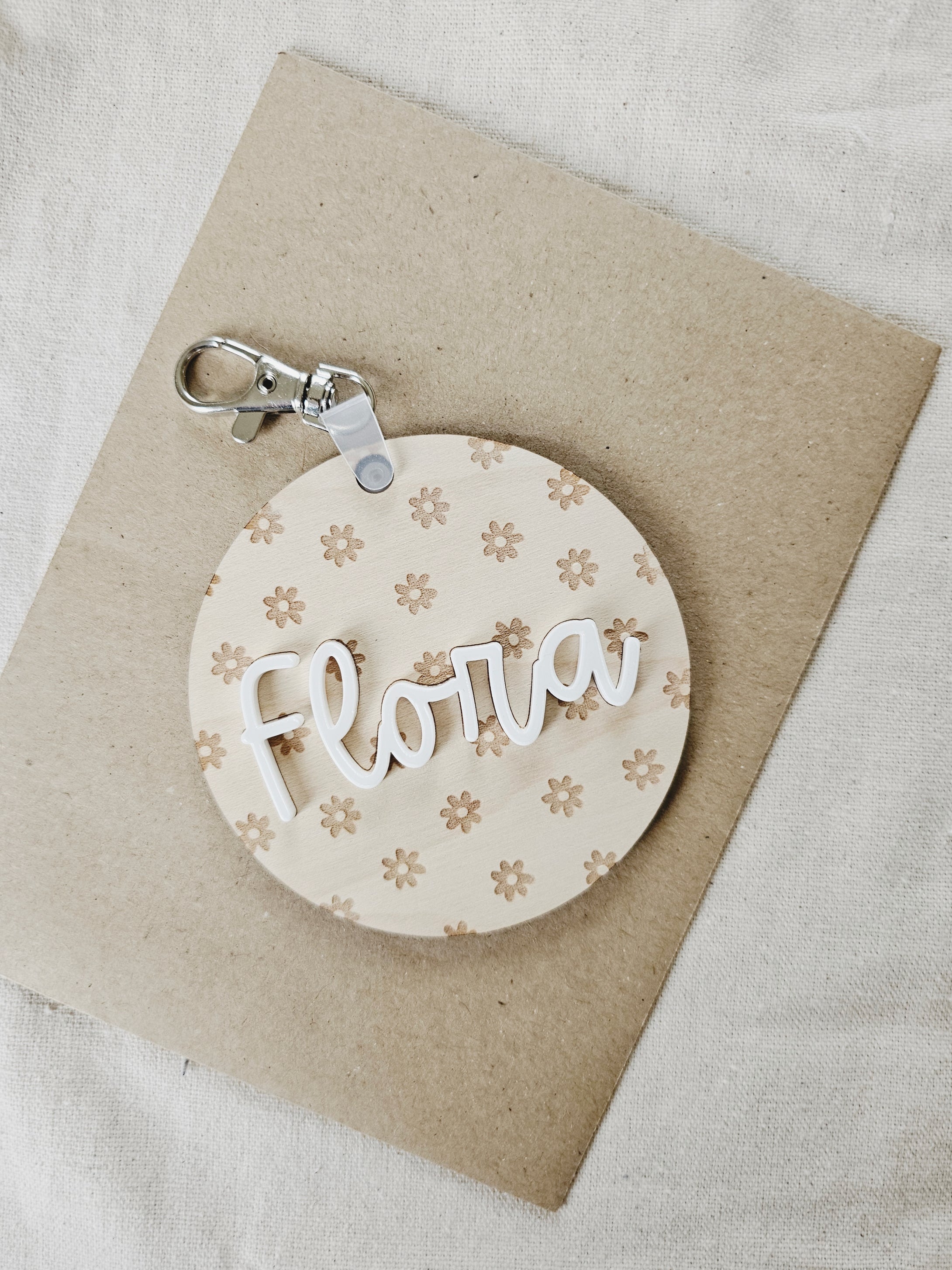 Kids Personalised Daisy Name Tag Keyring